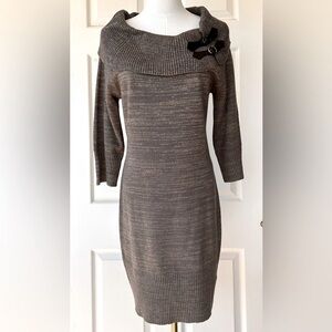 Sequin Heart Sweater Dress Gold Metallic Thread Size Large
